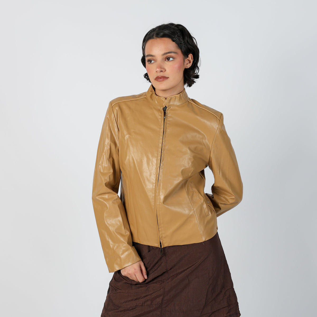 Tan Y2K Leather Jacket (M)