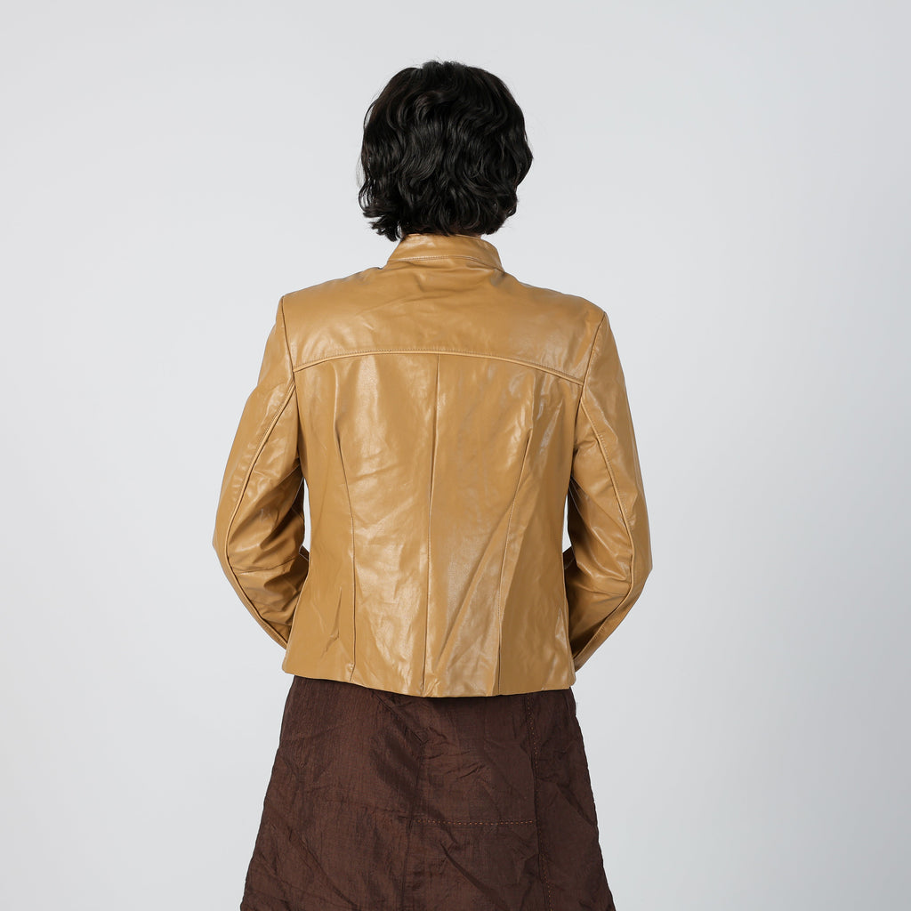 Tan Y2K Leather Jacket (M)