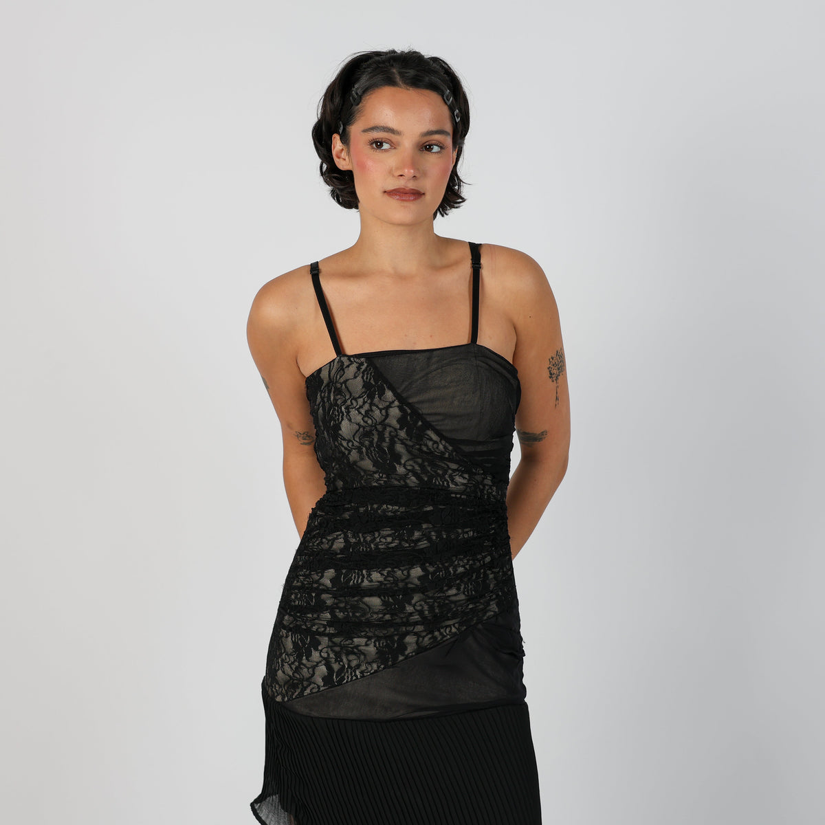 Black Y2K Woven Mini Dress (XS)