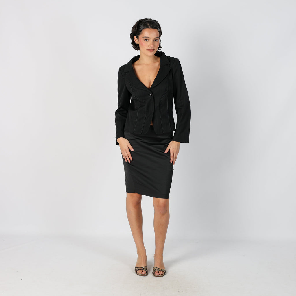 Black Y2K PHARD Woven Midi Skirt (M)