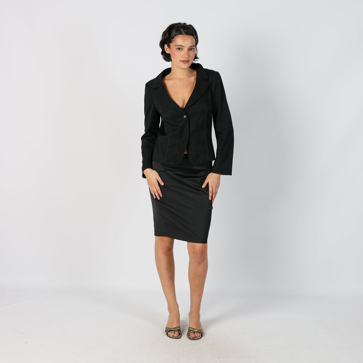 Black Y2K PHARD Woven Midi Skirt (M)