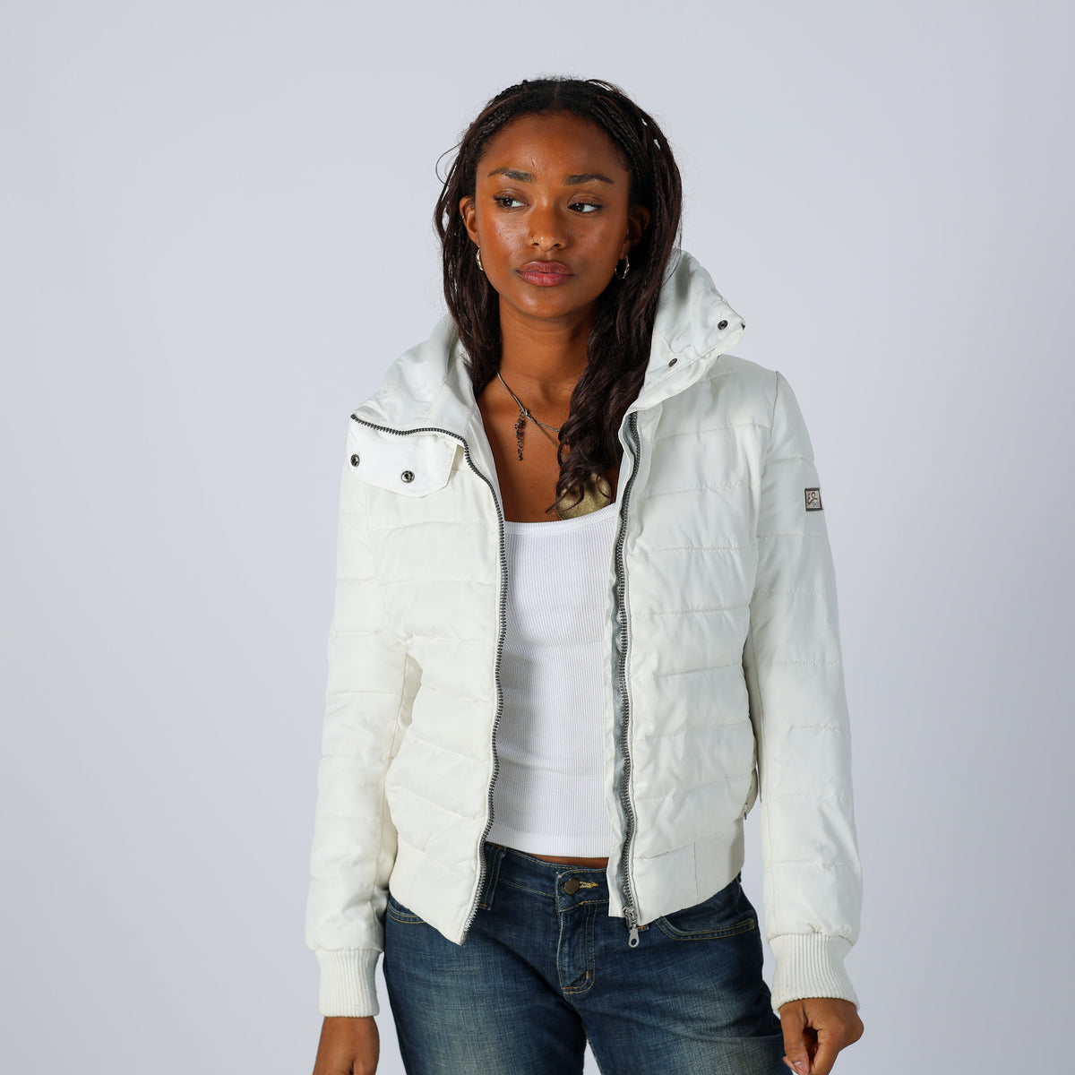 White Y2K Yes Zee Puffer Jacket (S)