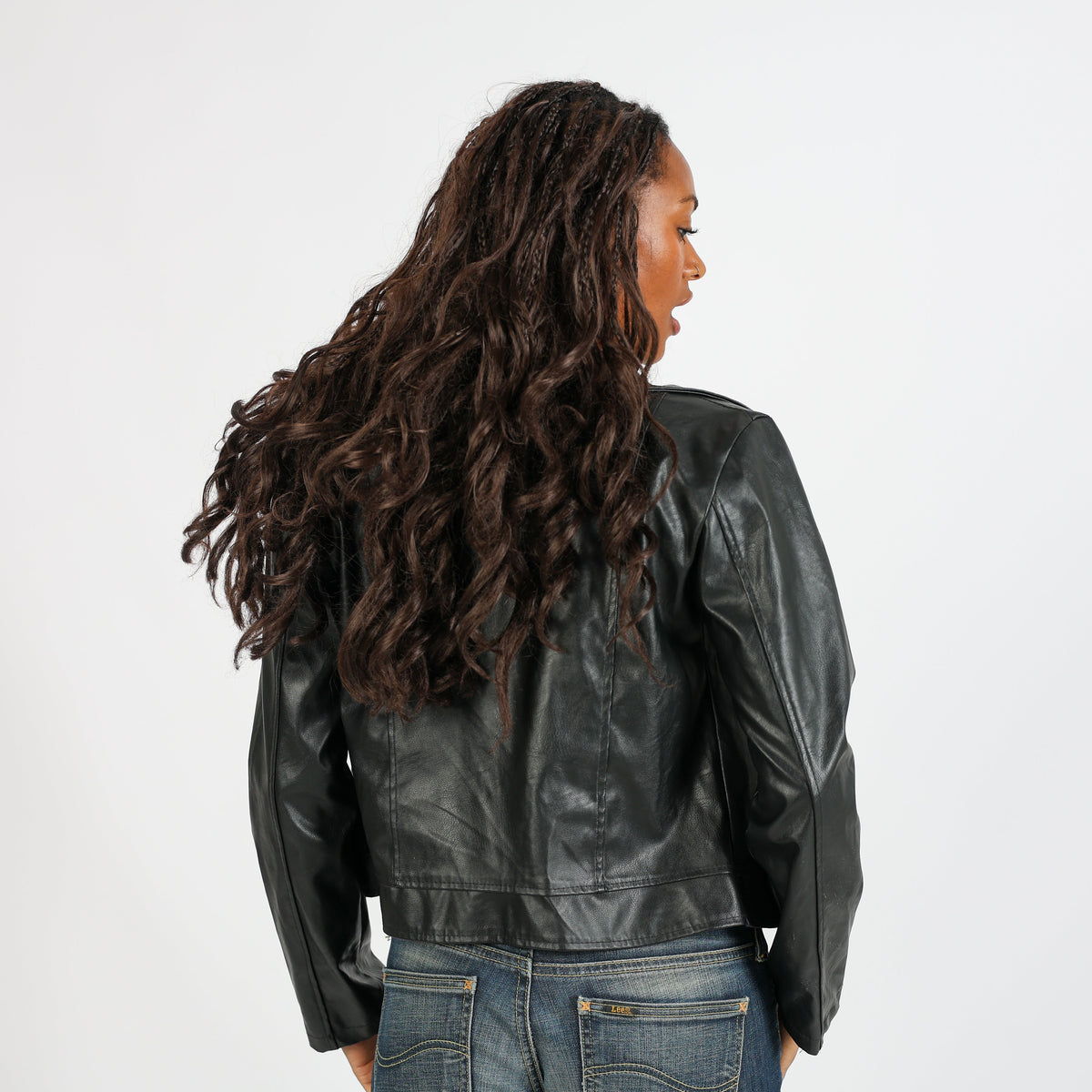 Black Y2K Leather Jacket (S)