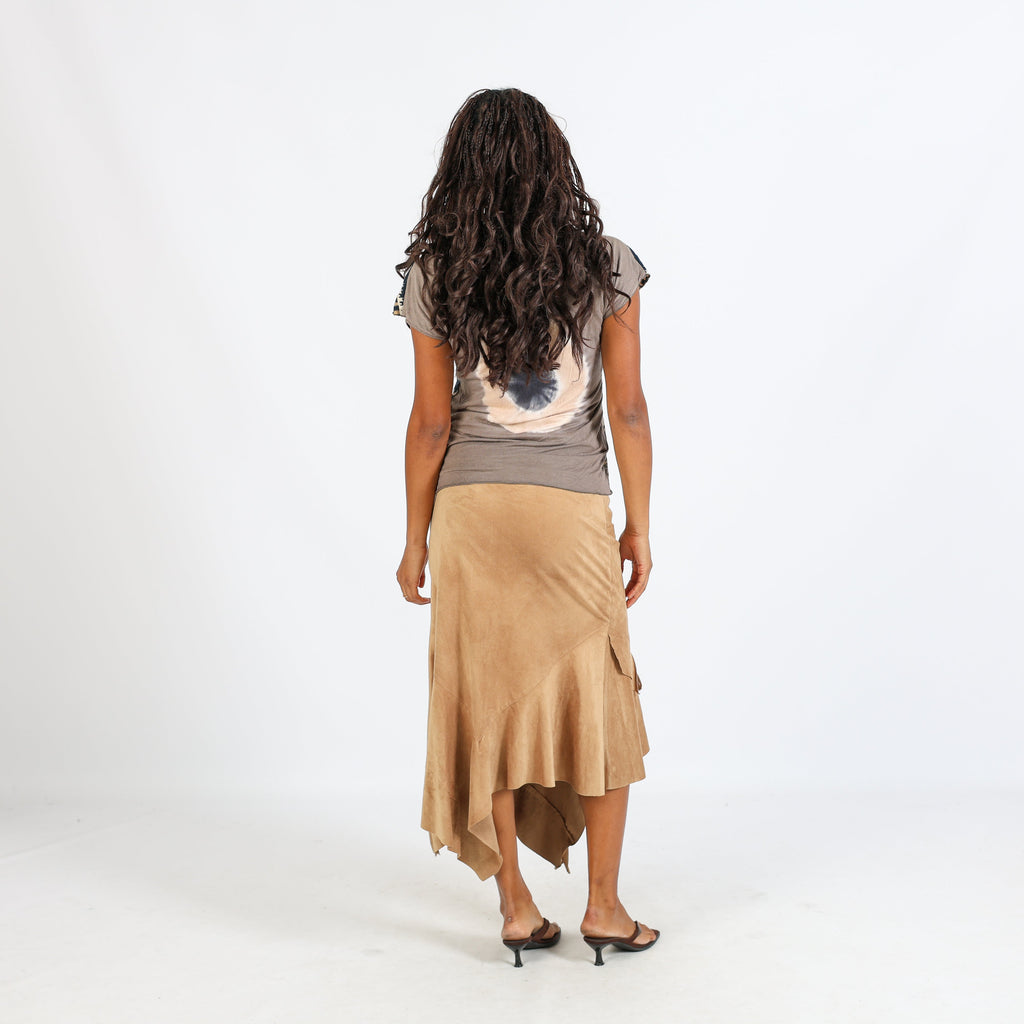 Tan Y2K Made in Italy Woven Midi Skirt (L)