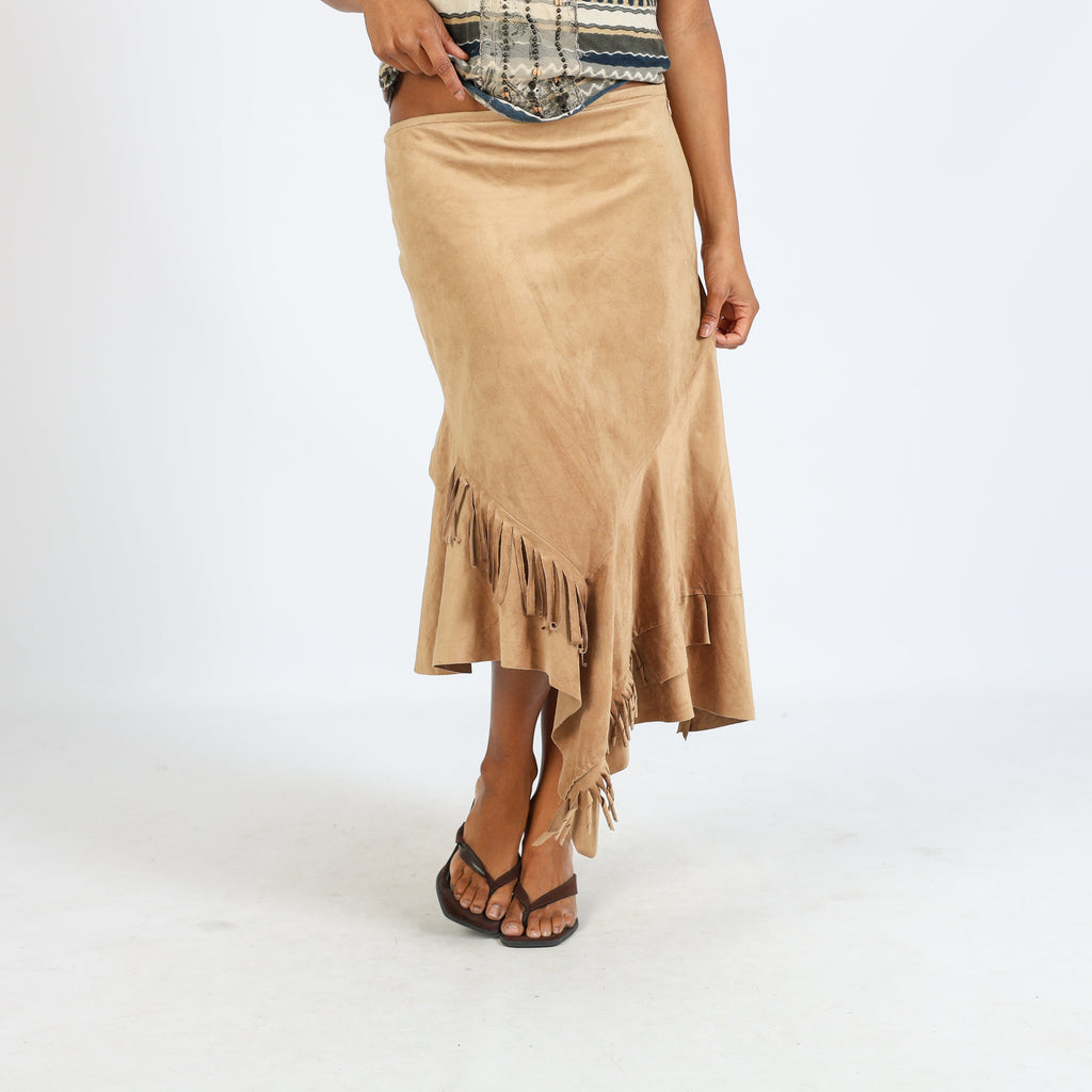 Tan Y2K Made in Italy Woven Midi Skirt (L)