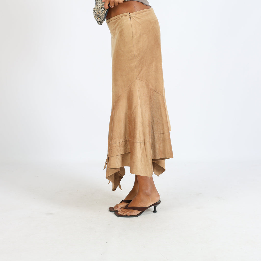 Tan Y2K Made in Italy Woven Midi Skirt (L)