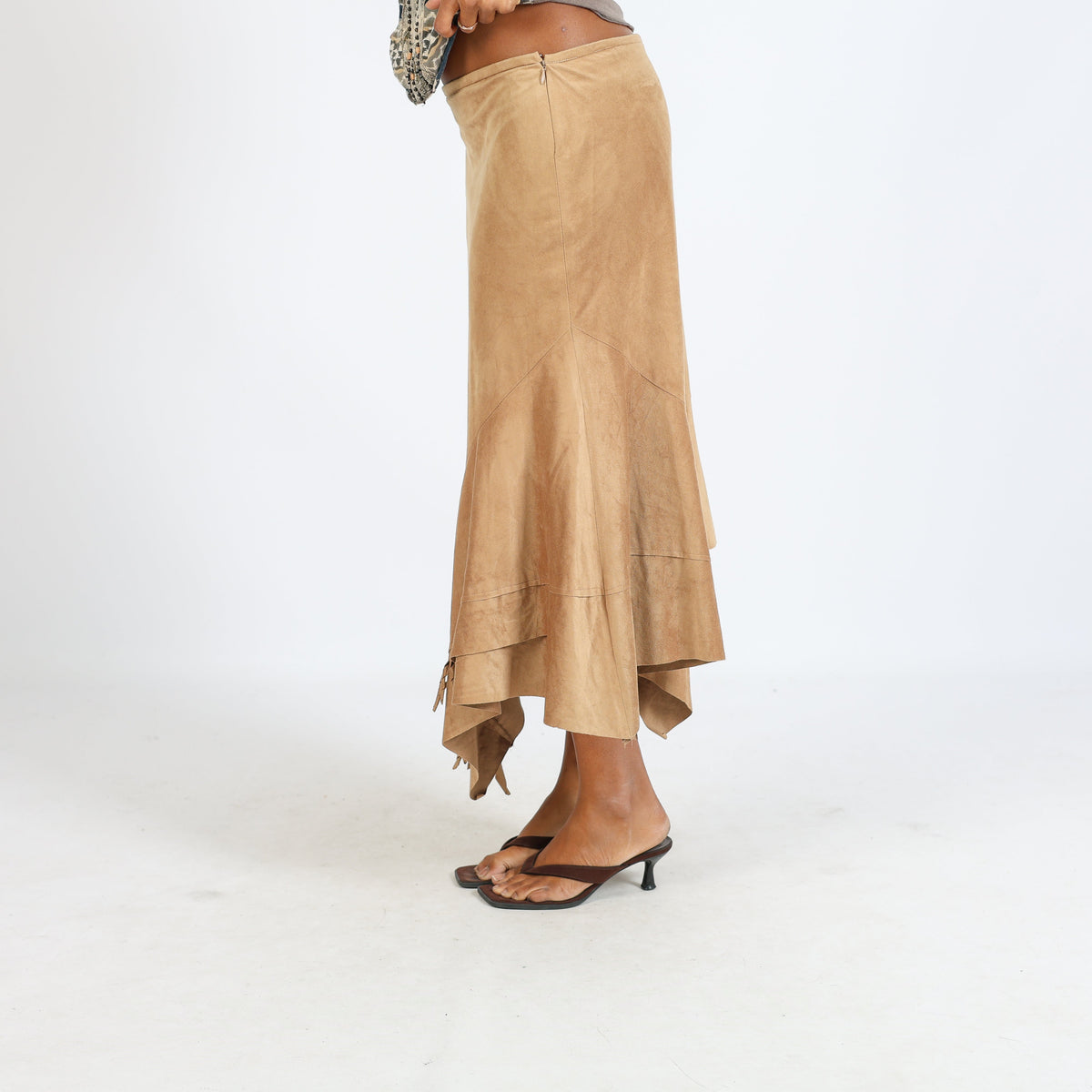 Tan Y2K Made in Italy Woven Midi Skirt (L)