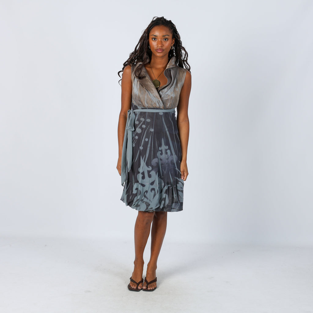 Grey Y2K Made in Italy Woven Mini Dress (S)