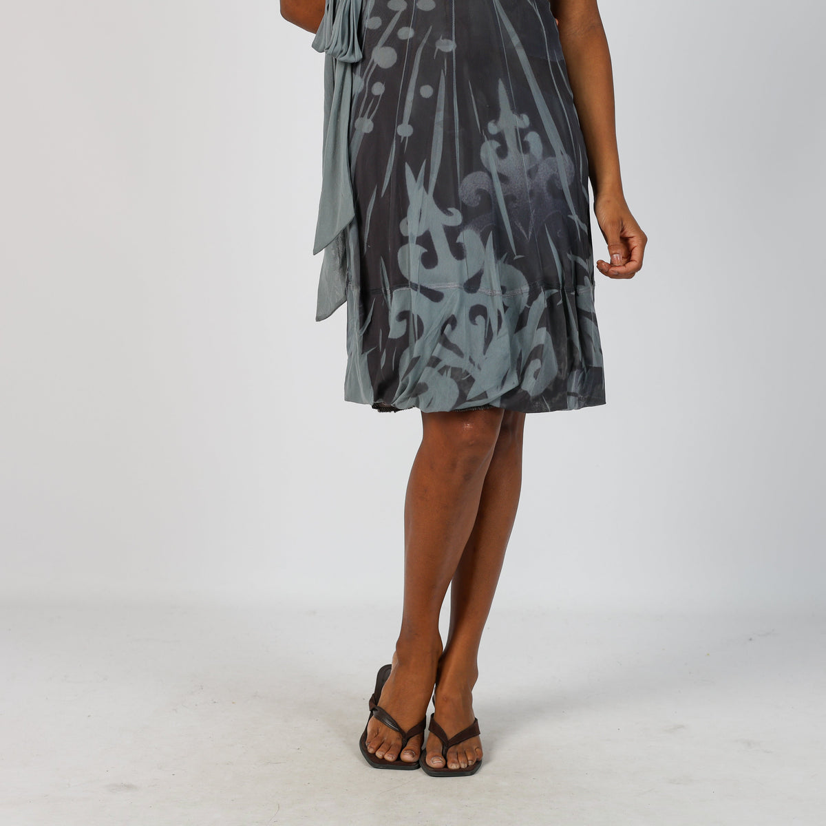 Grey Y2K Made in Italy Woven Mini Dress (S)