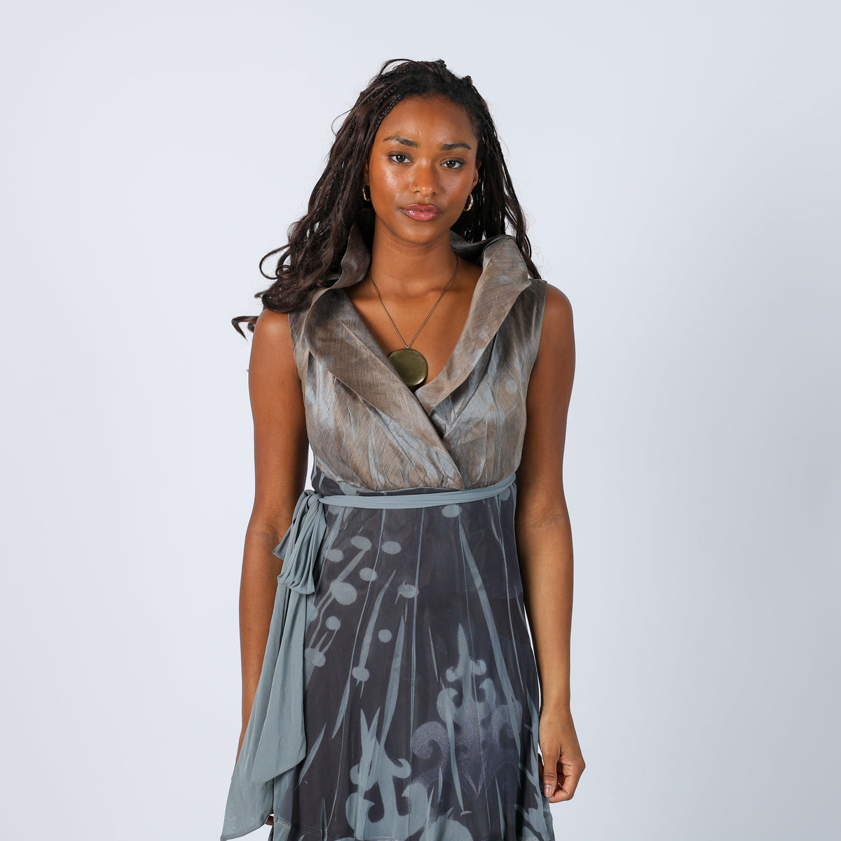 Grey Y2K Made in Italy Woven Mini Dress (S)
