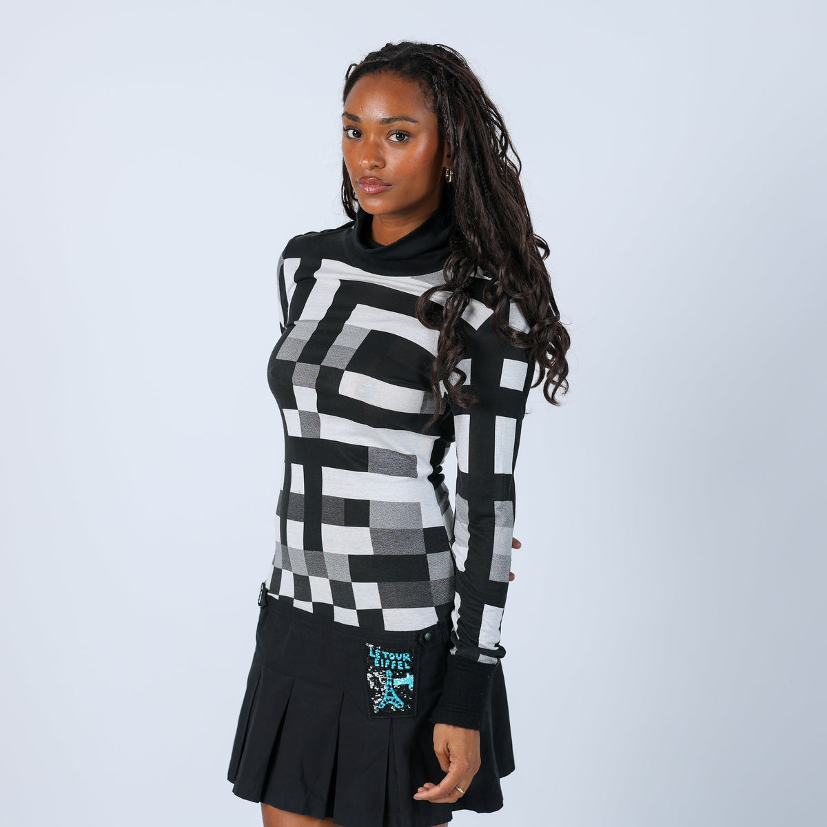 Black Y2K Woven Mini Dress Semi Sheer (S)