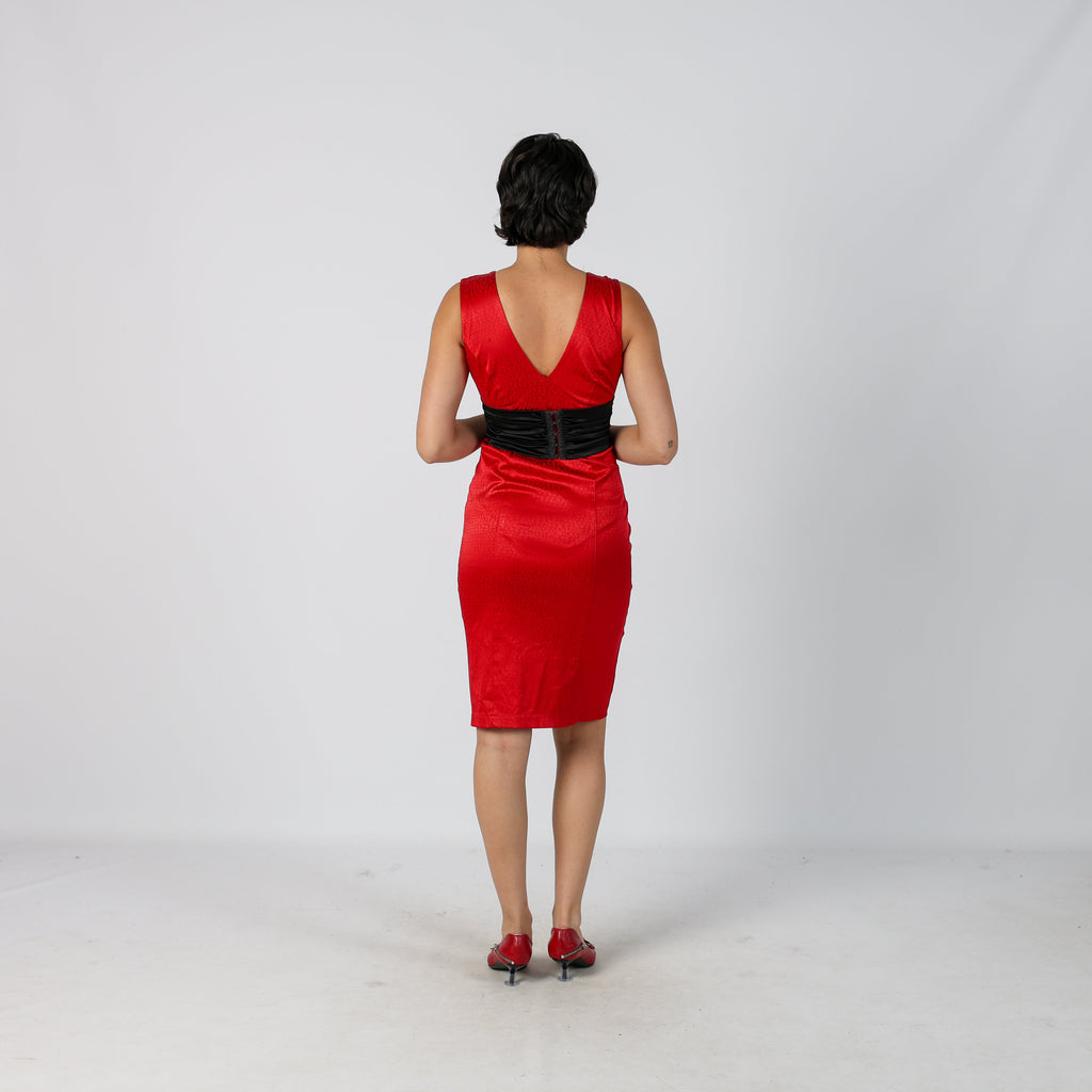 Red Y2K Woven Midi Dress (XS)