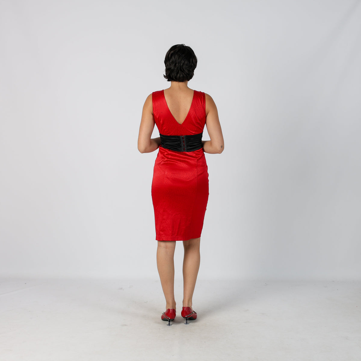 Red Y2K Woven Midi Dress (XS)