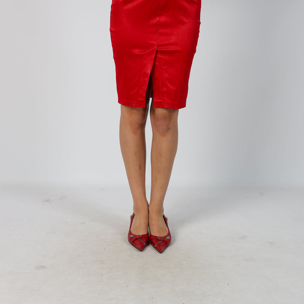 Red Y2K Woven Midi Dress (XS)