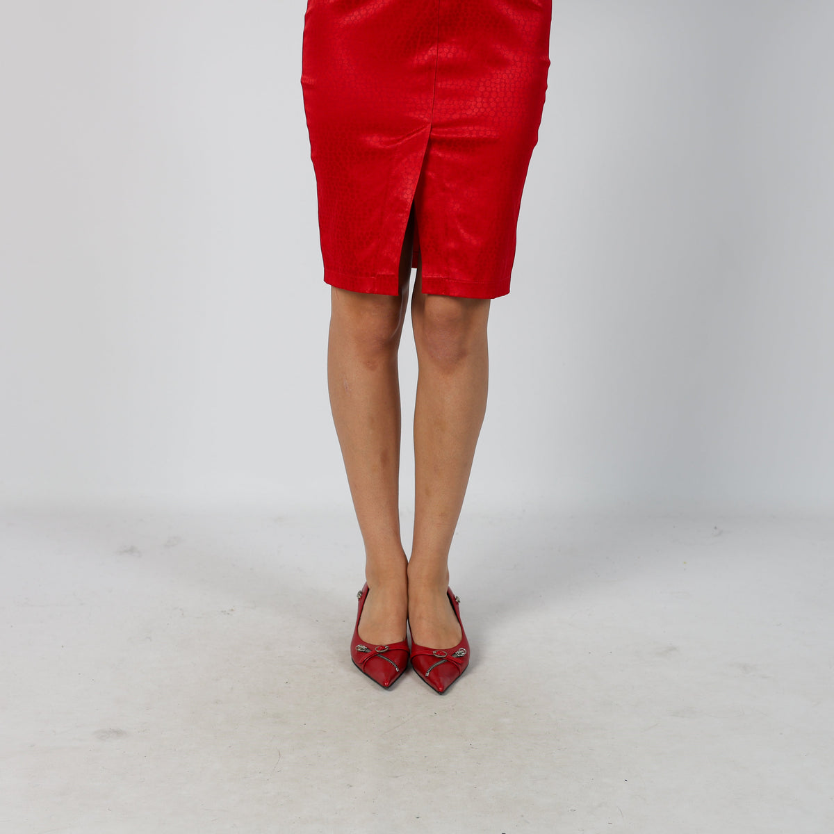 Red Y2K Woven Midi Dress (XS)