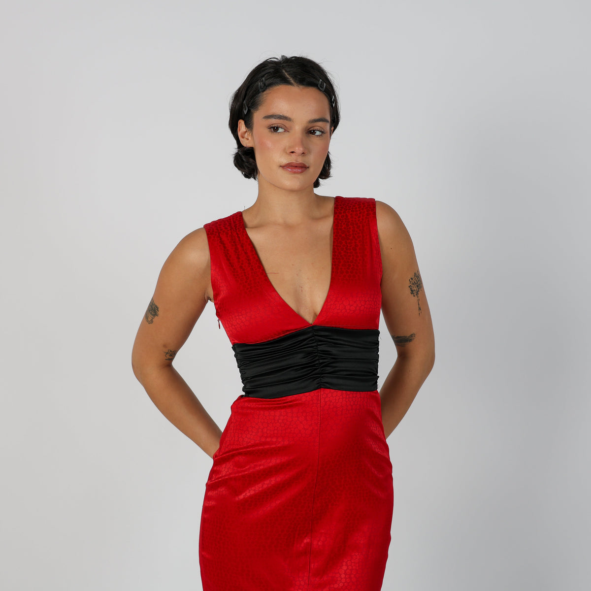 Red Y2K Woven Midi Dress (XS)