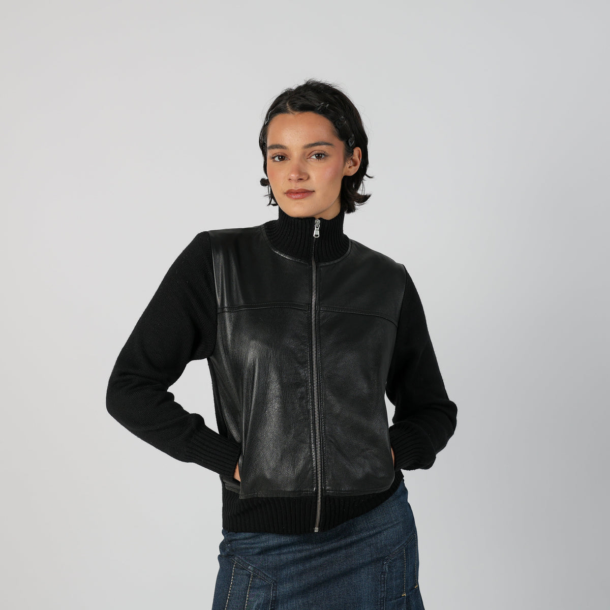 Black Y2K United Colors of Benetton Leather Jacket (S)