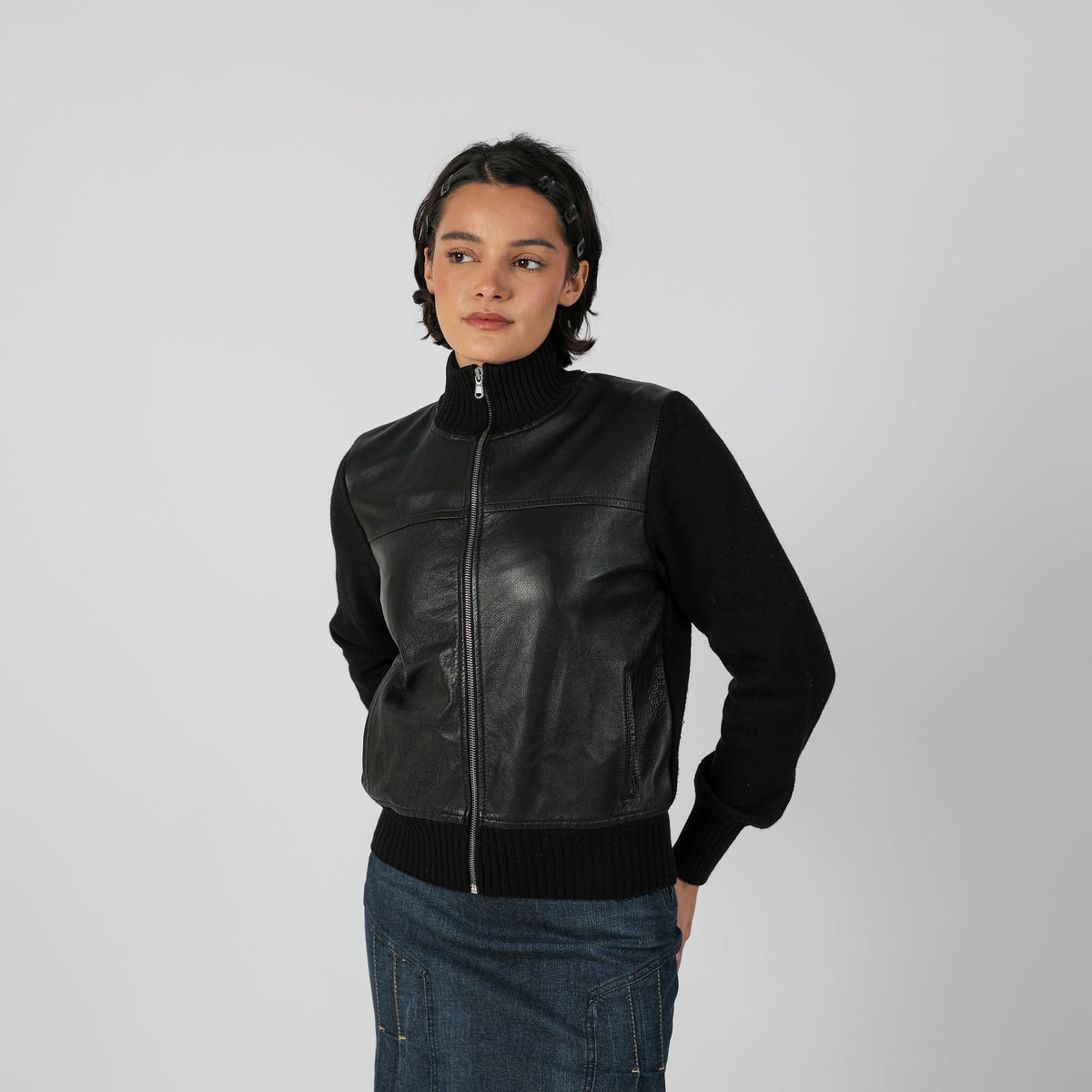 Black Y2K United Colors of Benetton Leather Jacket (S)