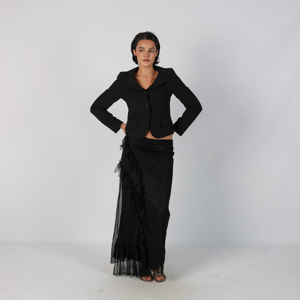 Black Y2K Woven Maxi Skirt (S)