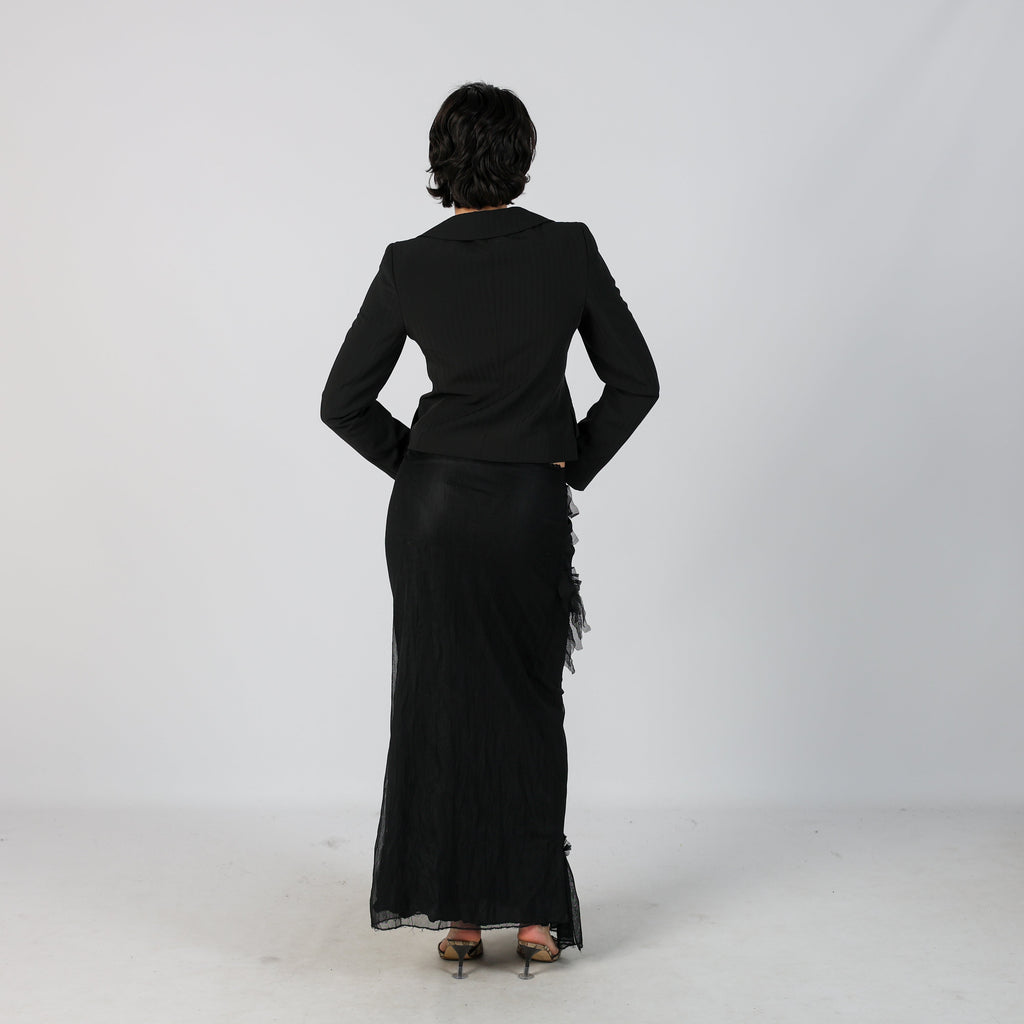 Black Y2K Woven Maxi Skirt (S)