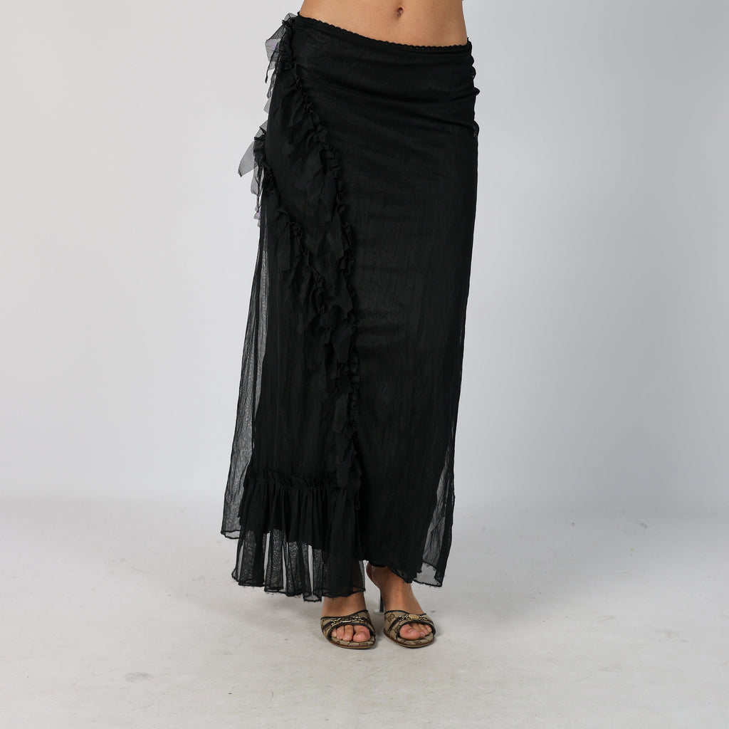 Black Y2K Woven Maxi Skirt (S)