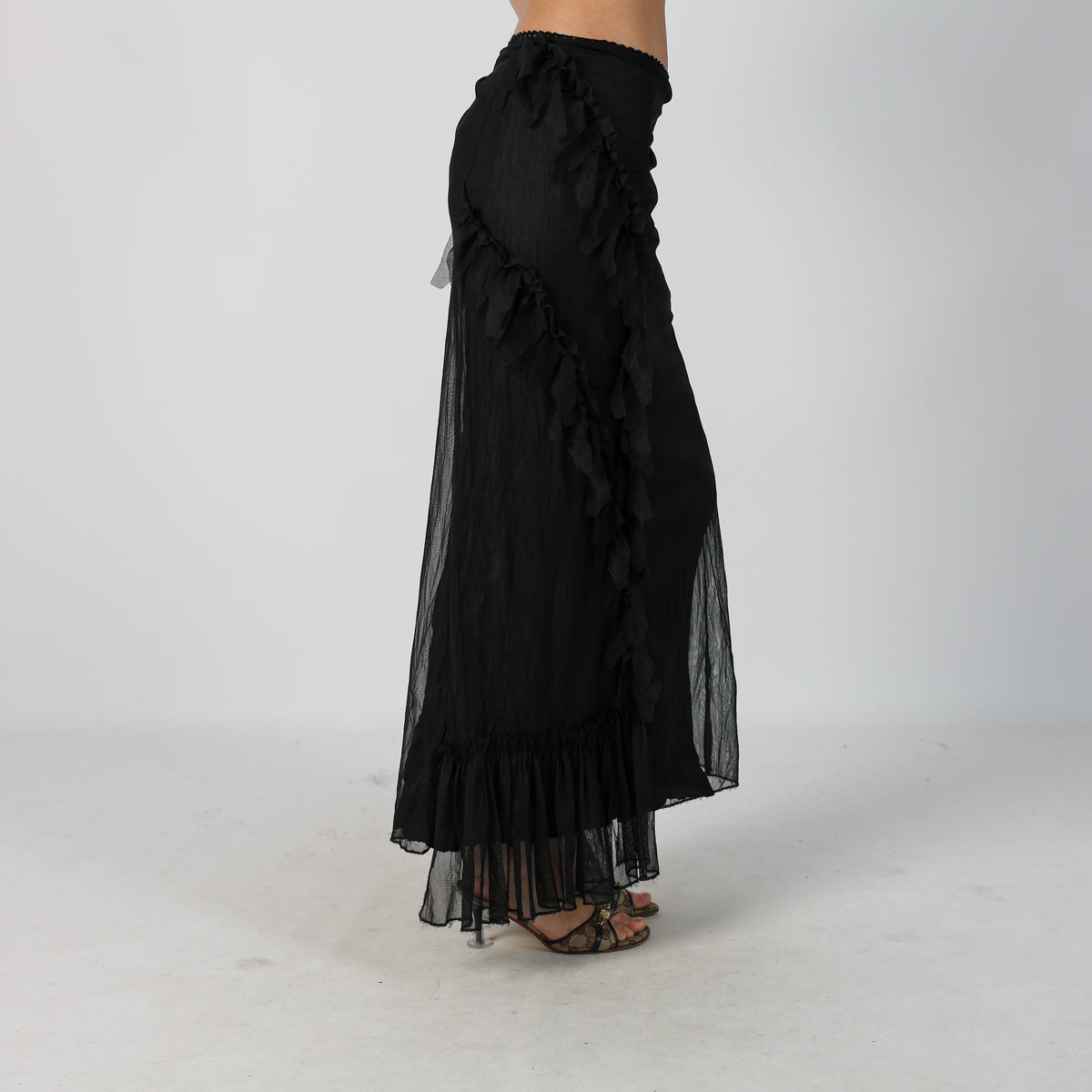 Black Y2K Woven Maxi Skirt (S)