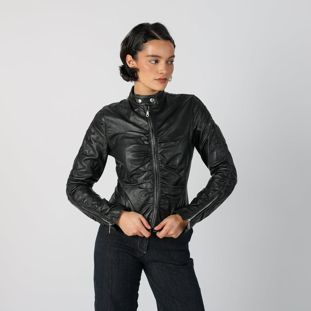Black Y2K Made in Italy Leather Jacket (S)