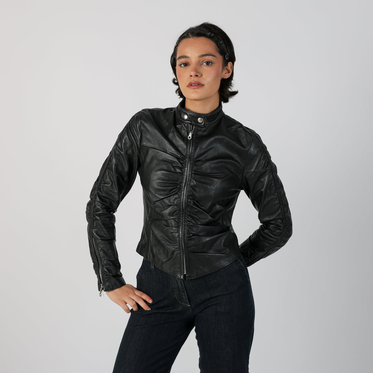 Black Y2K Made in Italy Leather Jacket (S)