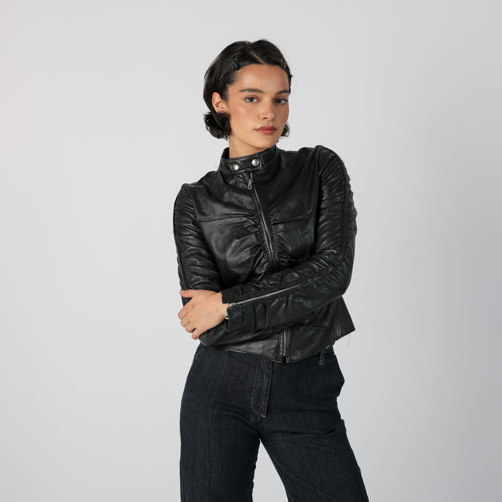 Black Y2K Made in Italy Leather Jacket (S)