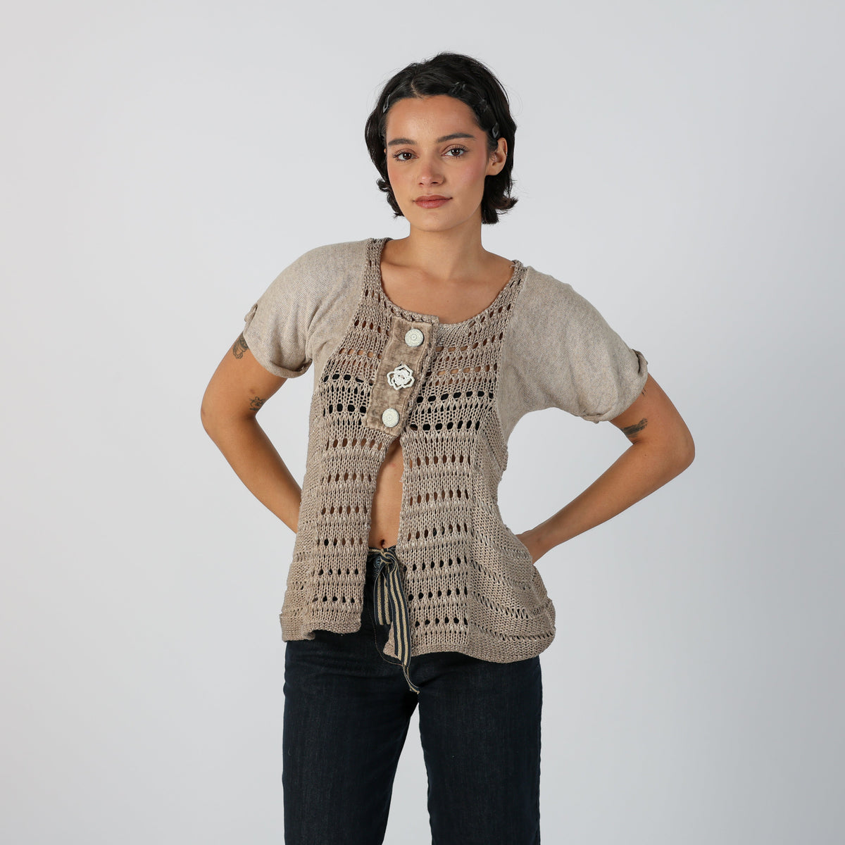 Beige Y2K Made in Italy Woven Top (S)
