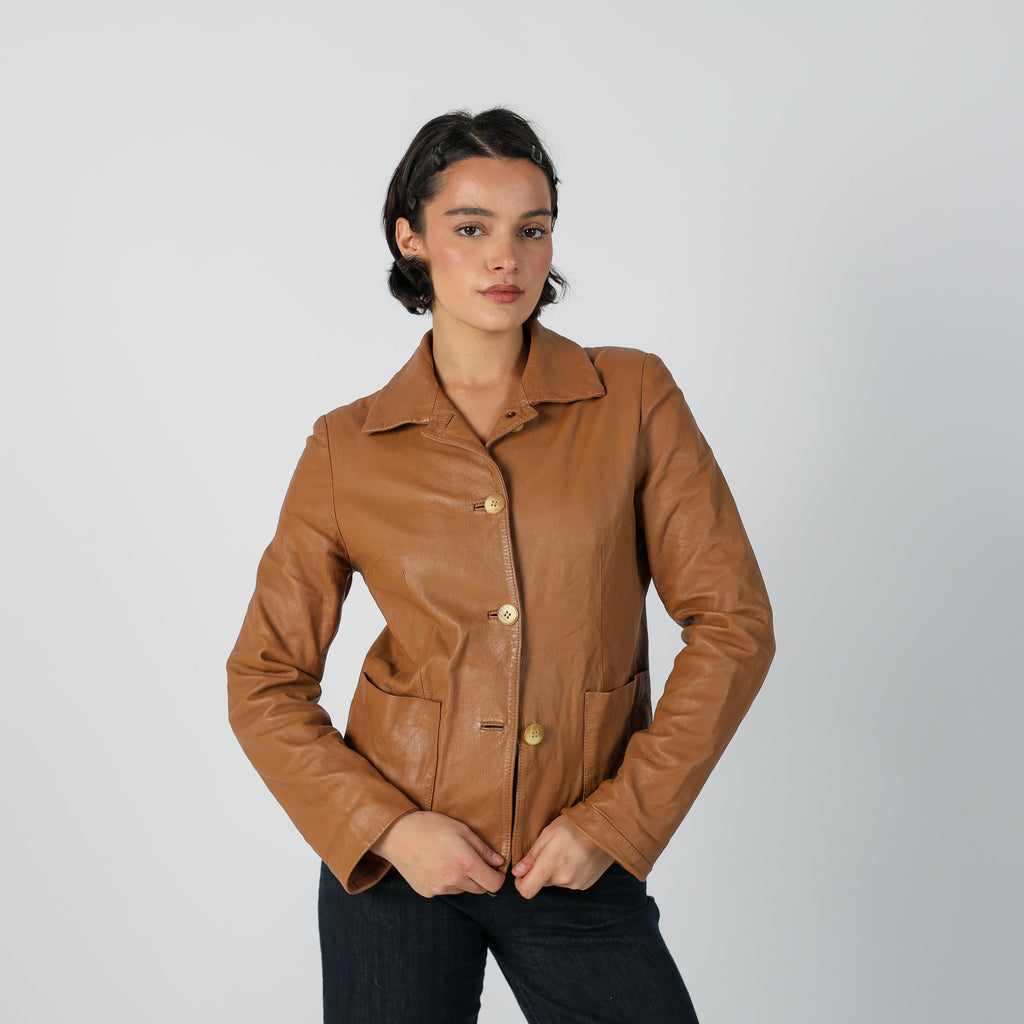 Tan Y2K Leather Jacket (S)