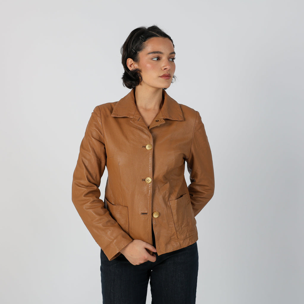 Tan Y2K Leather Jacket (S)