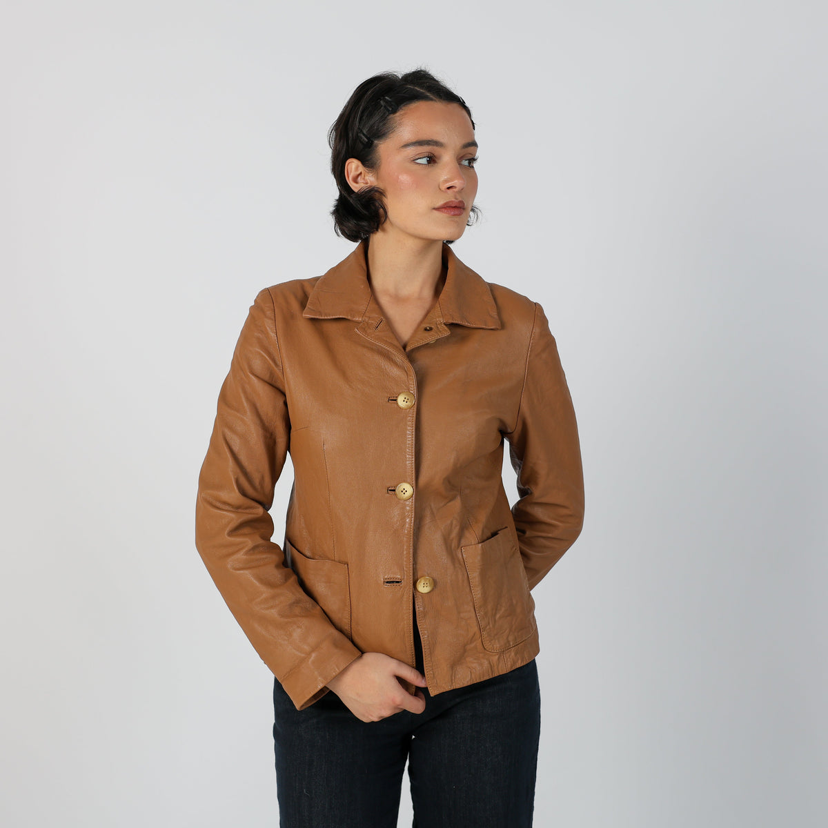 Tan Y2K Leather Jacket (S)