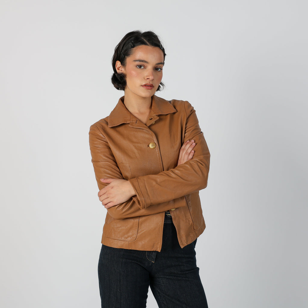 Tan Y2K Leather Jacket (S)