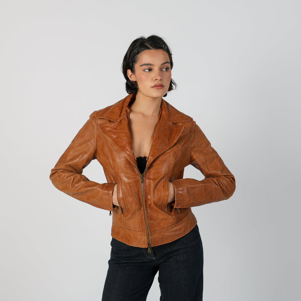 Tan Y2K Made in Italy Leather Jacket (S)