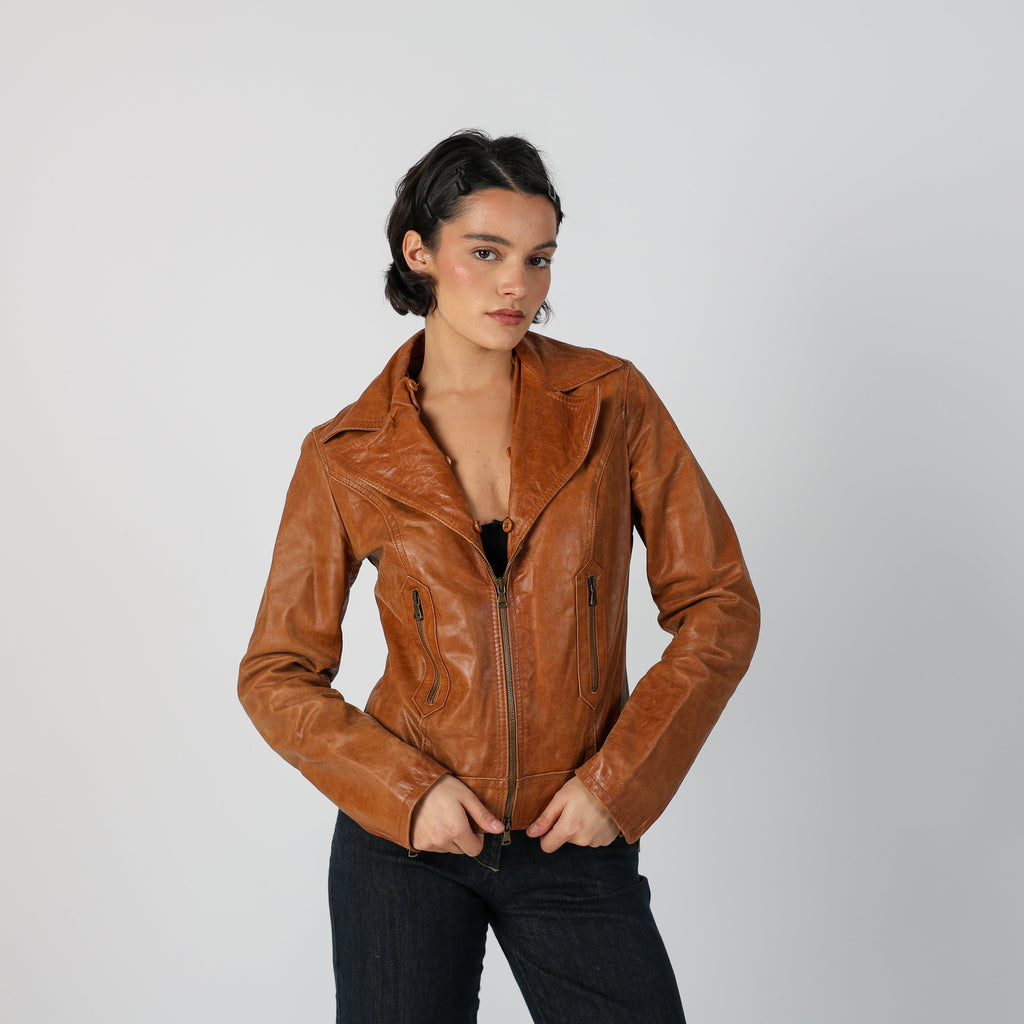 Tan Y2K Made in Italy Leather Jacket (S)