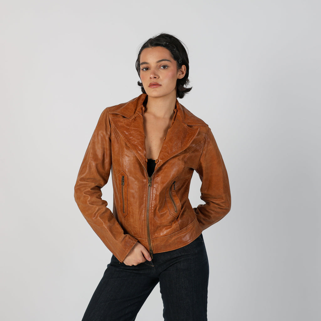 Tan Y2K Made in Italy Leather Jacket (S)