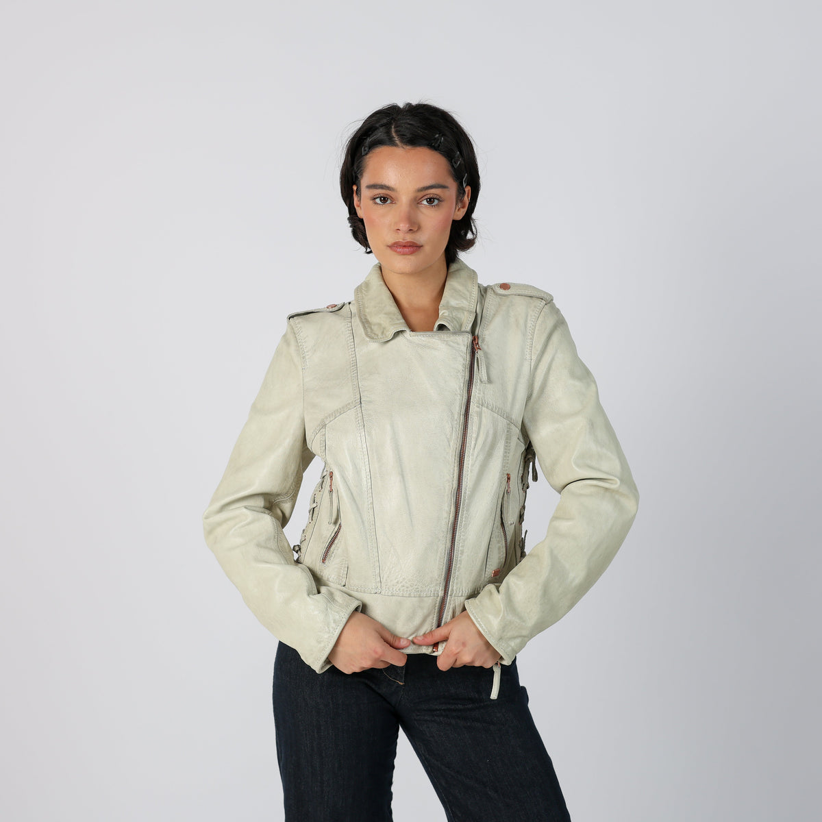 Cream Y2K Leather Jacket (S)