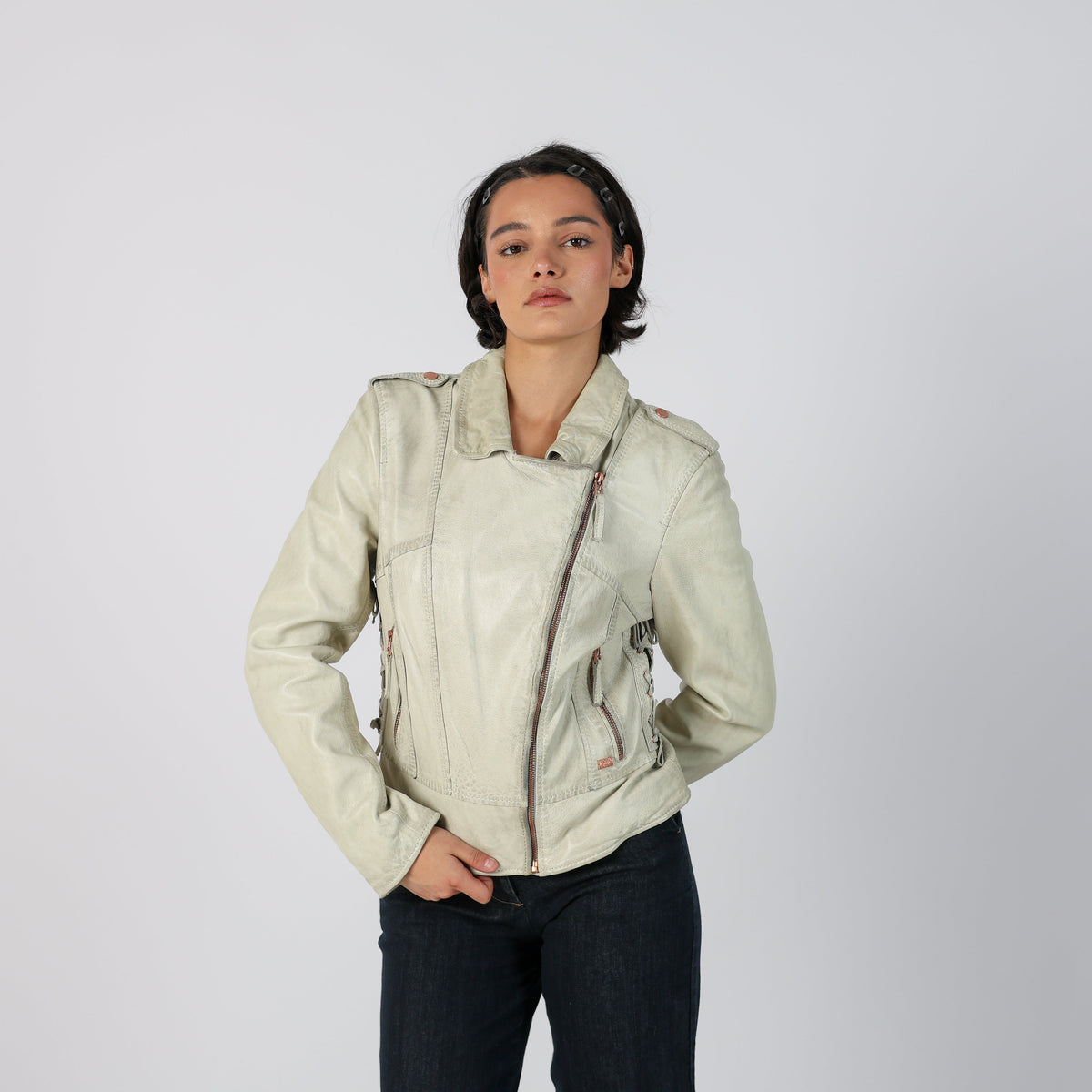 Cream Y2K Leather Jacket (S)