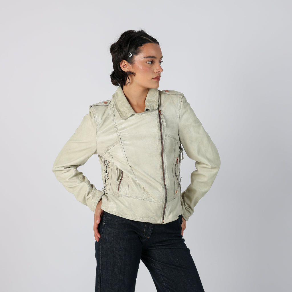 Cream Y2K Leather Jacket (S)