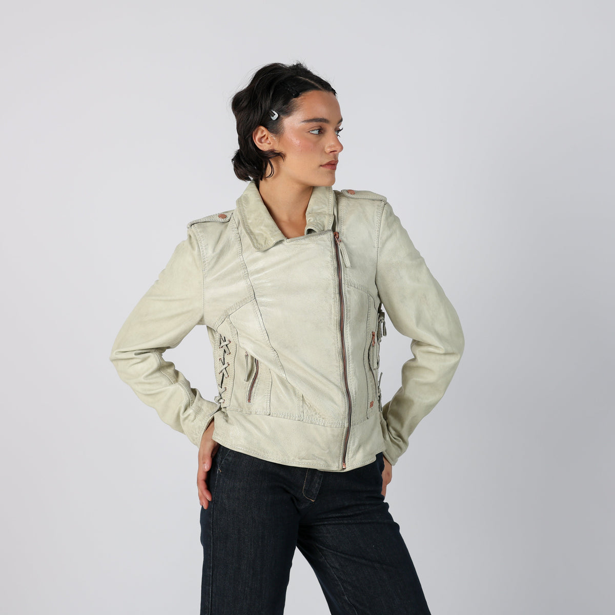 Cream Y2K Leather Jacket (S)