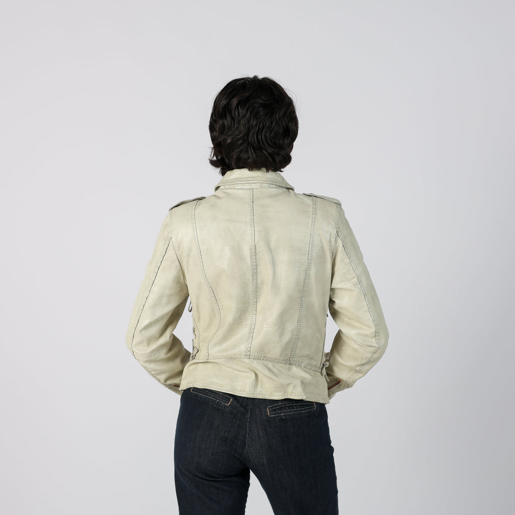Cream Y2K Leather Jacket (S)