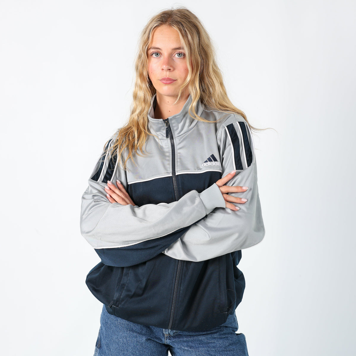 Navy Blue Y2K Adidas Track Jacket (L)