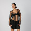 Black Y2K Long Sleeve Top Sheer (M)