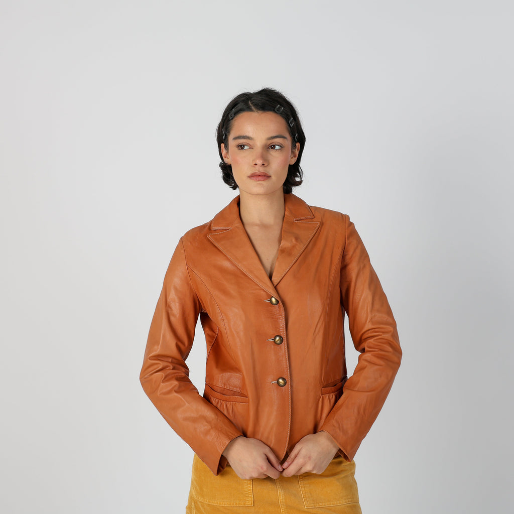 Tan Y2K Vera Pelle Leather Jacket (S)