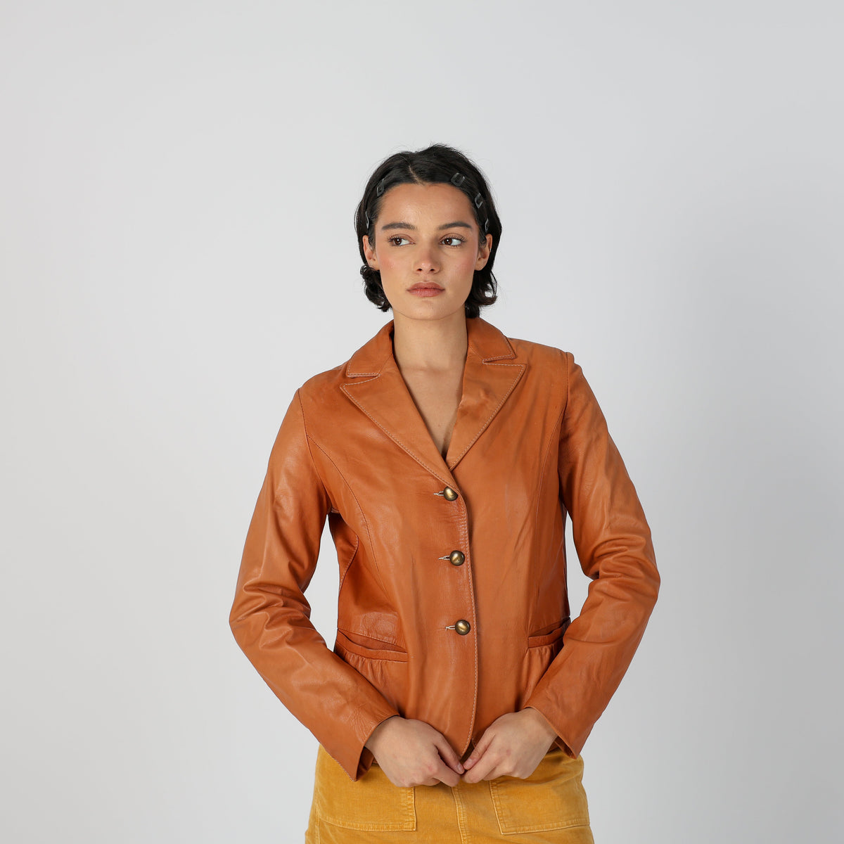 Tan Y2K Vera Pelle Leather Jacket (S)