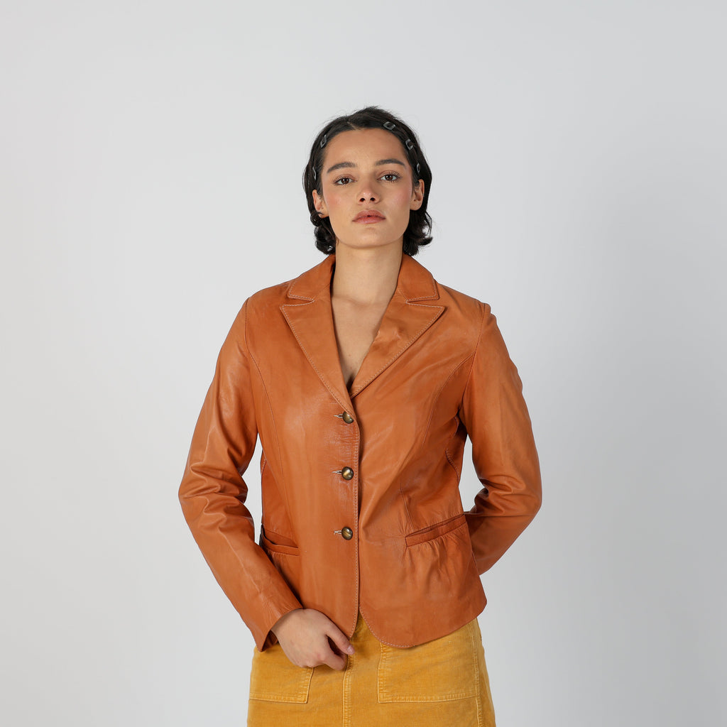 Tan Y2K Vera Pelle Leather Jacket (S)