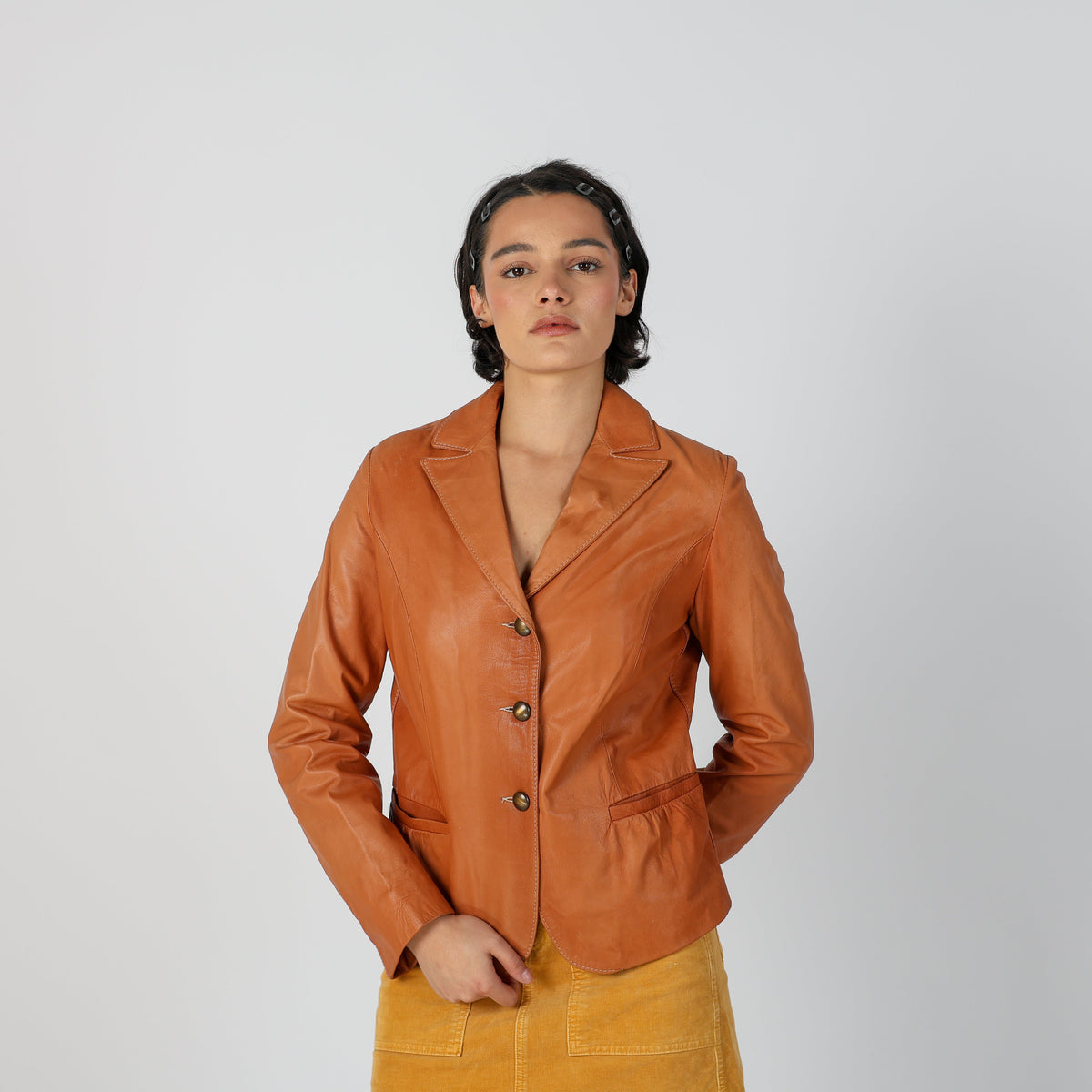 Tan Y2K Vera Pelle Leather Jacket (S)