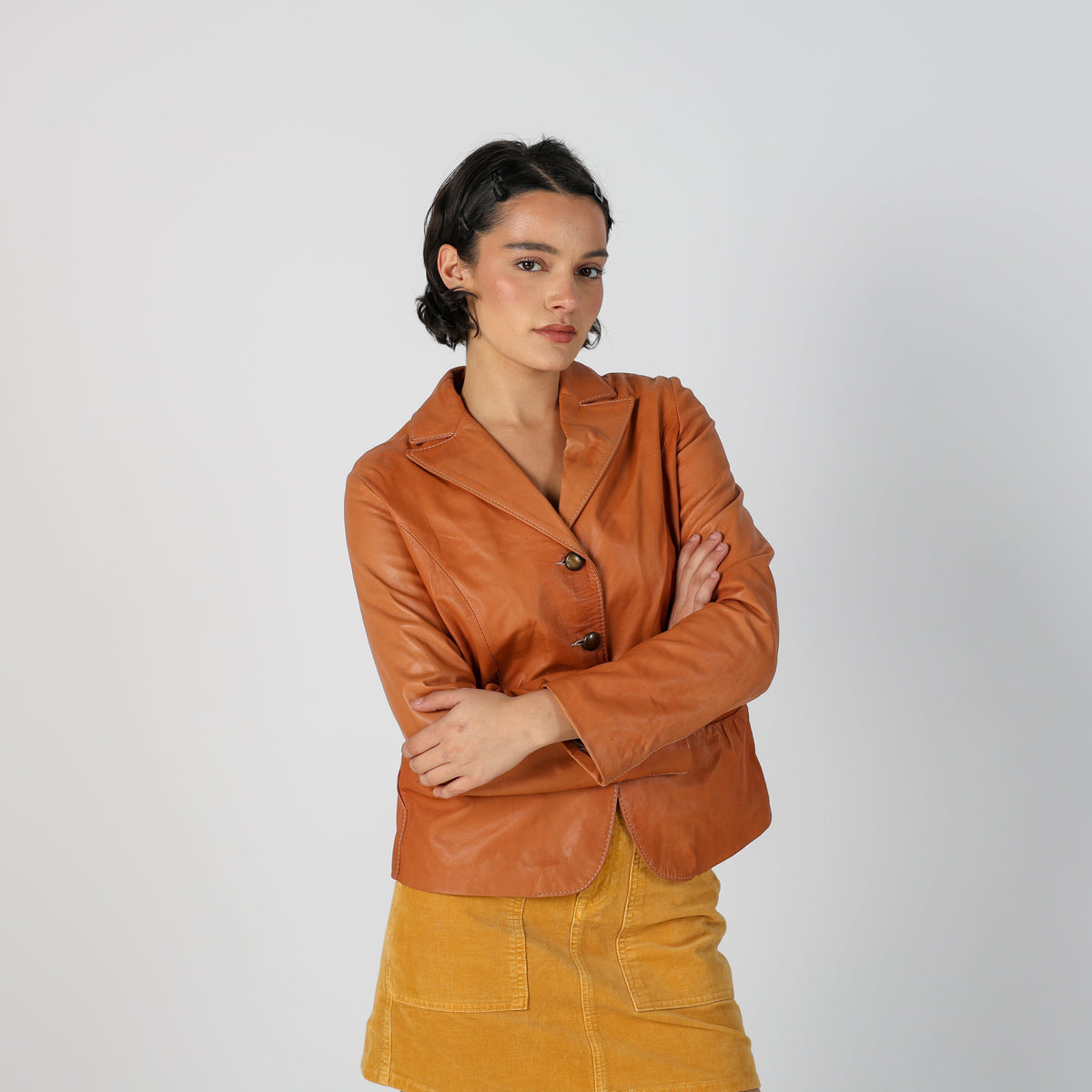 Tan Y2K Vera Pelle Leather Jacket (S)