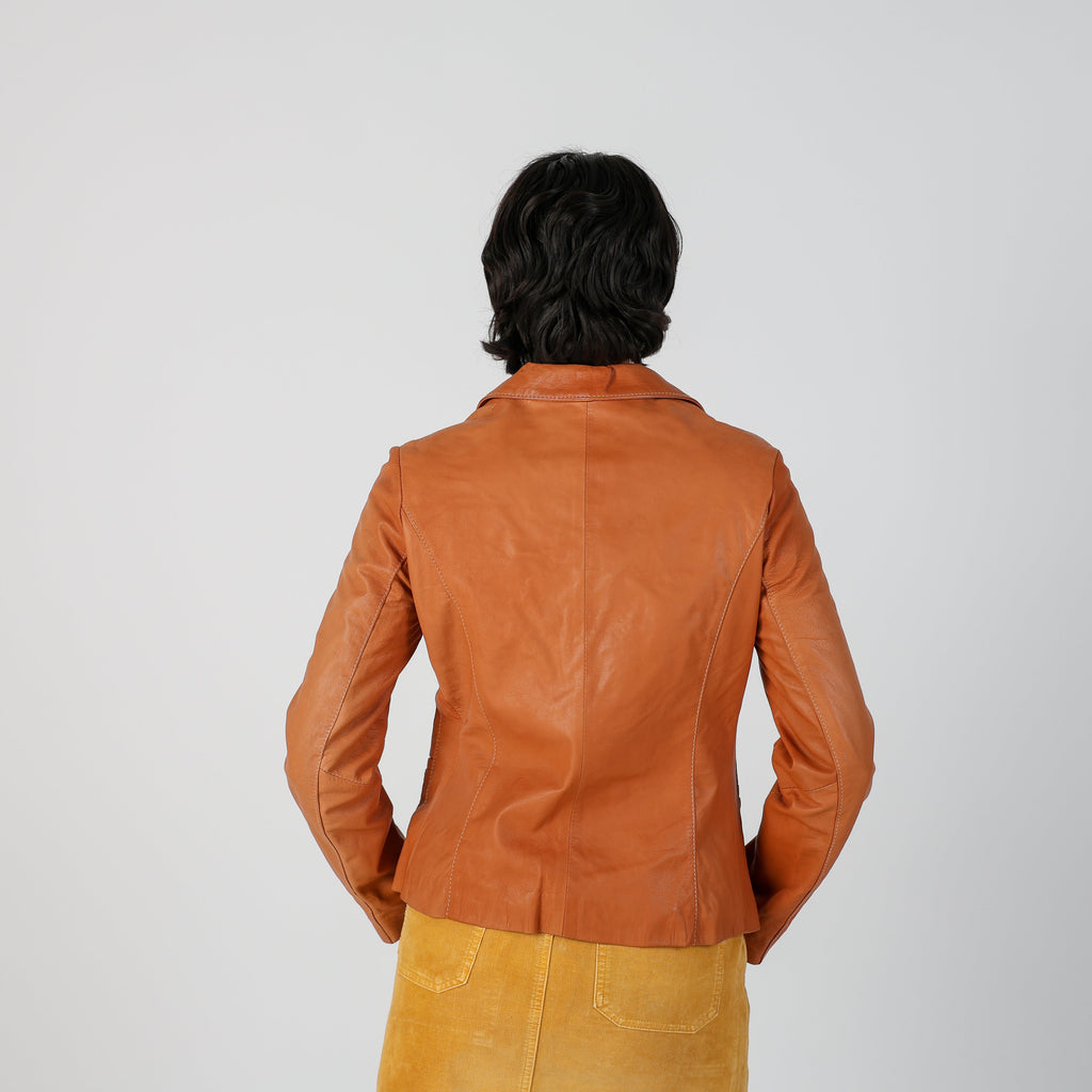 Tan Y2K Vera Pelle Leather Jacket (S)